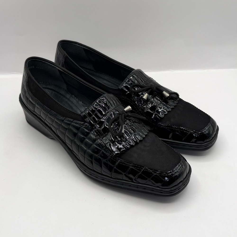 Ara Rachel Women's Loafers: Black Faux Croc Patterned - Size 8.5 US